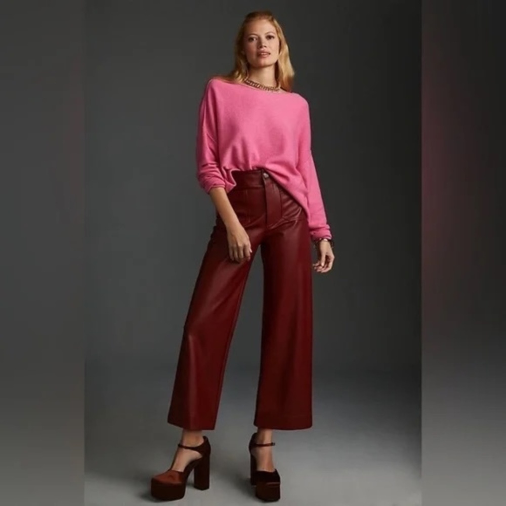 NWT Anthropologie Colette Wide-Leg Faux Leather Pants Red 31